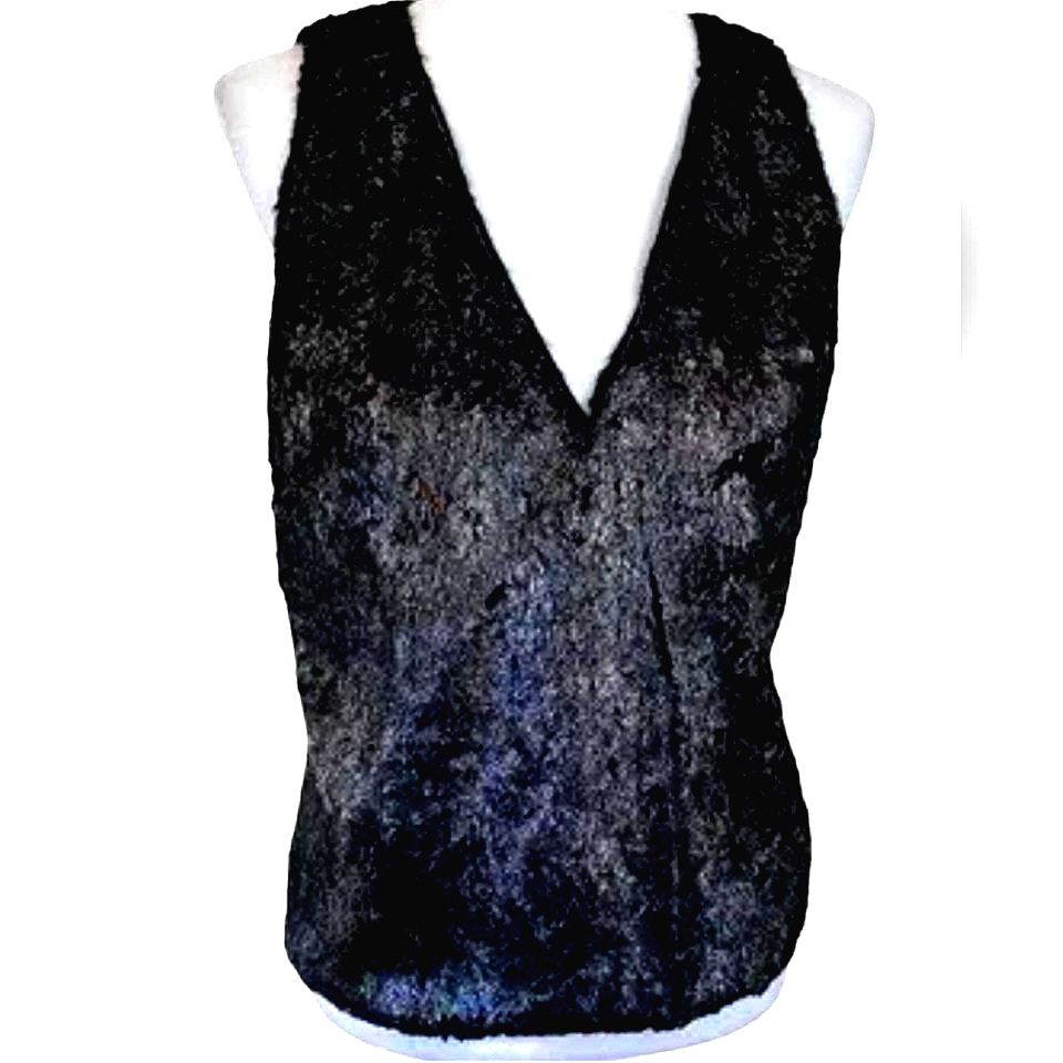 Nwot Leon Max Limited Edition Black Metallic Faux Fur V-Neck Pleated Bac